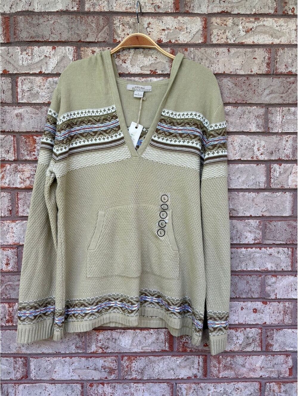 NWT Natural Reflections Green Hooded Kangaroo Pocket Sweater Size L